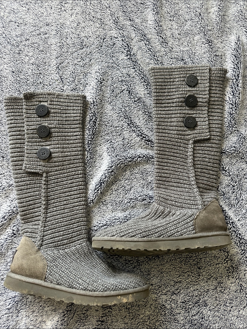 UGG Knit Button-Accented Grey Women's Knee Boots
